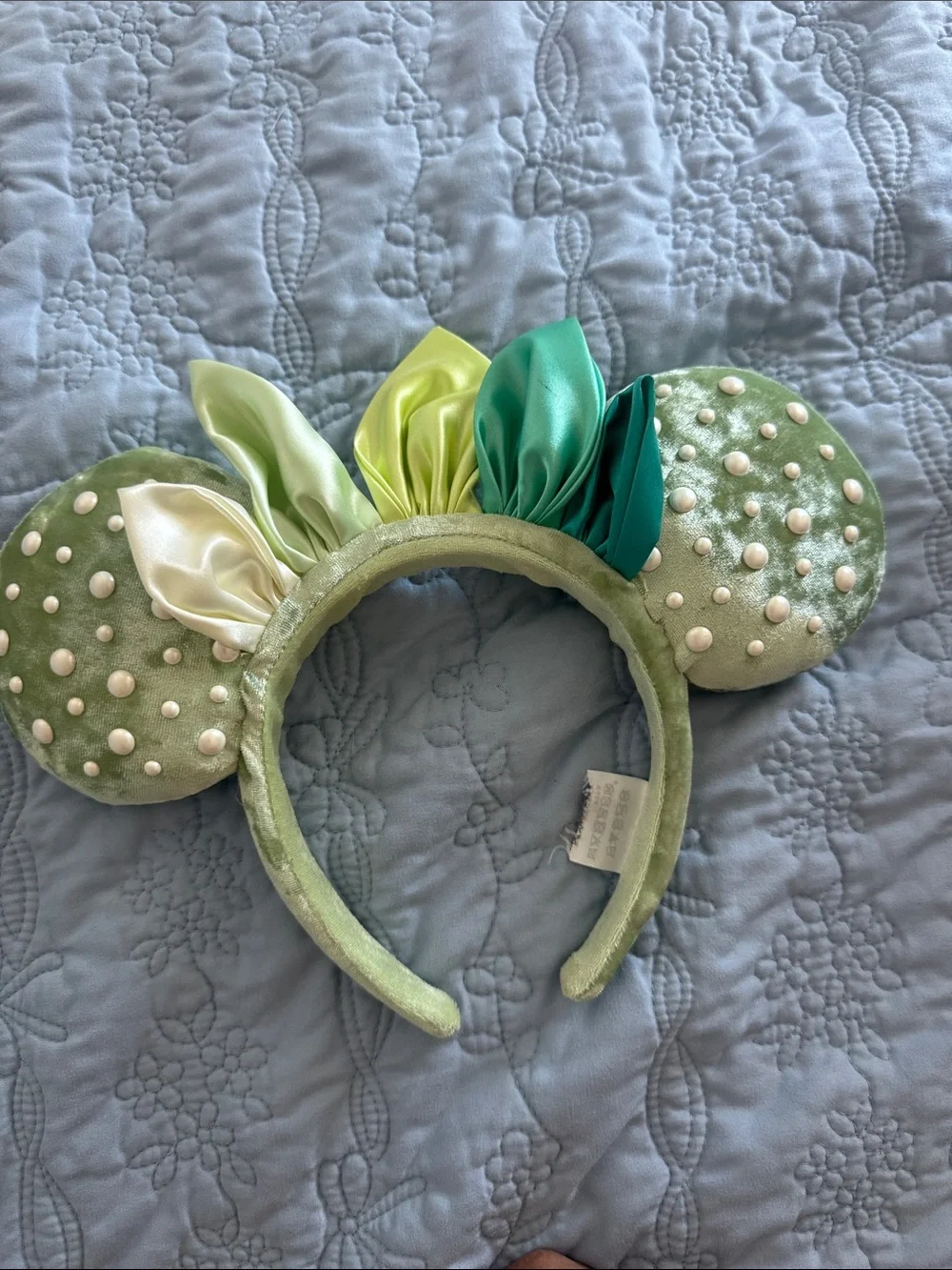 Tiana Green Velvet Pearl Disney Ears Headband